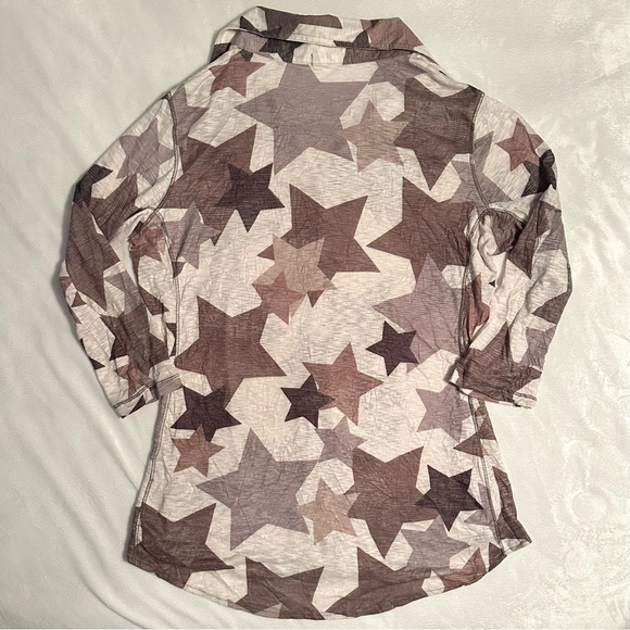 David Cline Sand & Stars Button Up Collar 3/4 Sleeve Top Shirt Blouse M brown - Picture 4 of 8